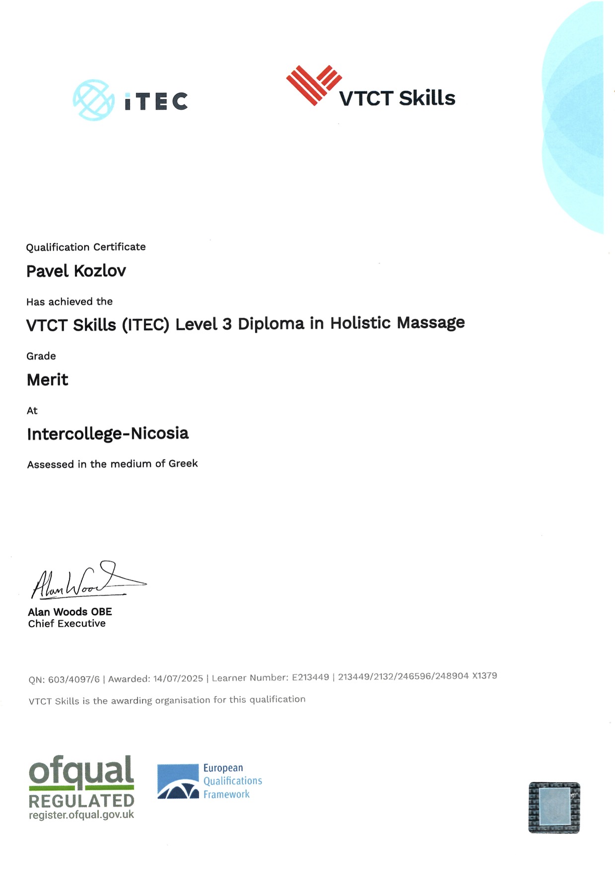 Holistic Massage Level 3 Diploma ITEC VTCT Intercollege