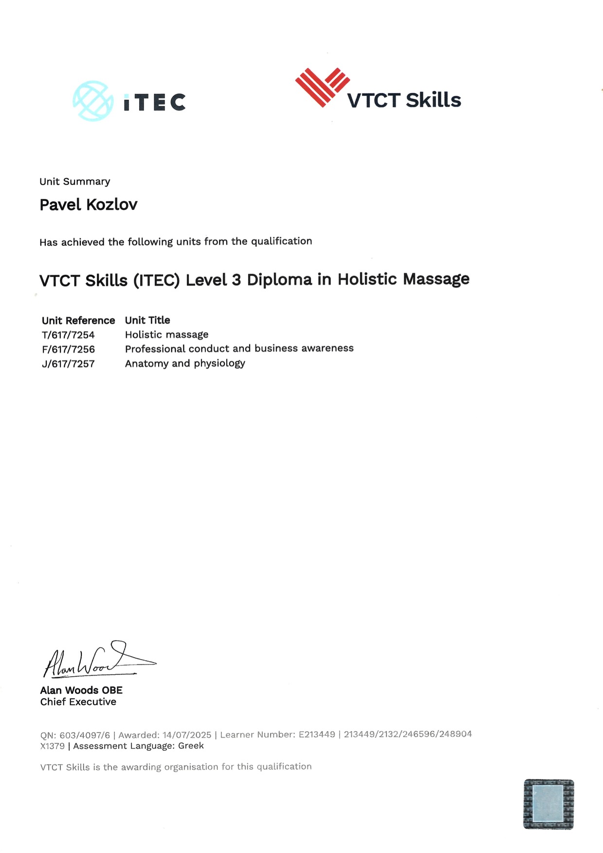 Holistic Massage 100 Hour Diploma UNIC