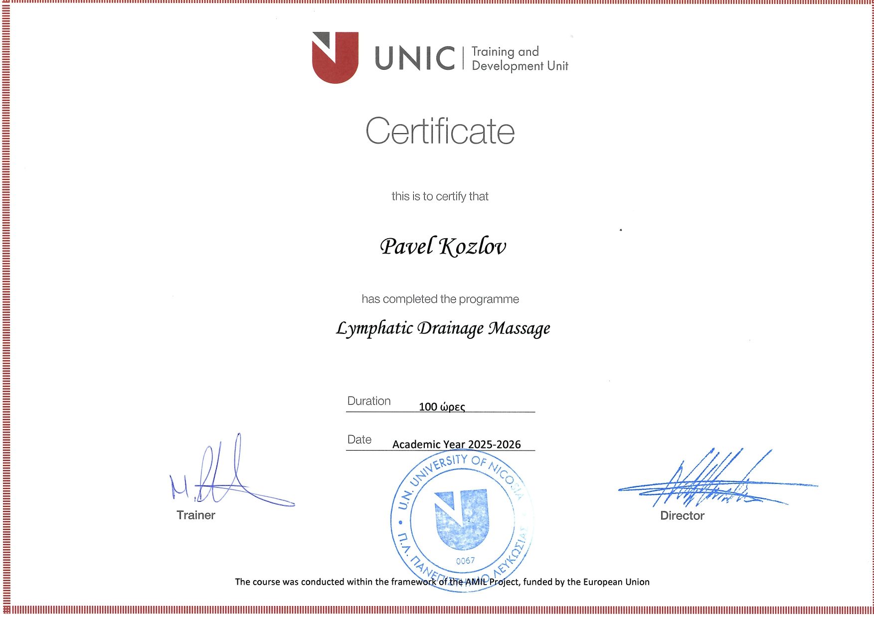 Lymphatic Drainage Certificate Pavel Kozlov